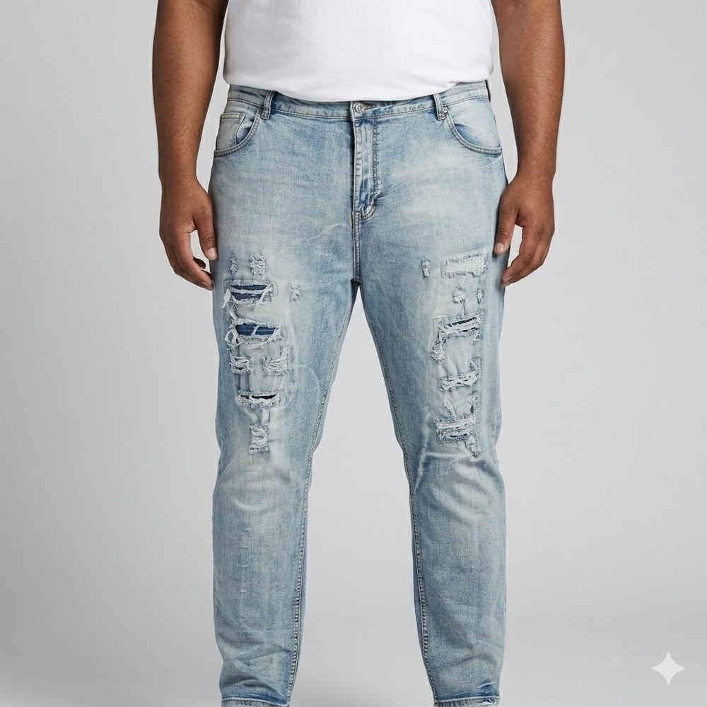 Tailored Recreation Premium Skinny Fit Distressed Denim Jeans‎ 52x32 Blue